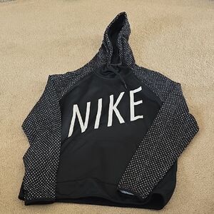 Nike Black Hoodie with White Triangles And White Logo, Women's Size Medium